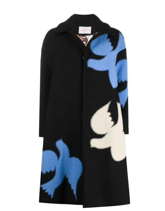 Bird Appliqué Wool Coat